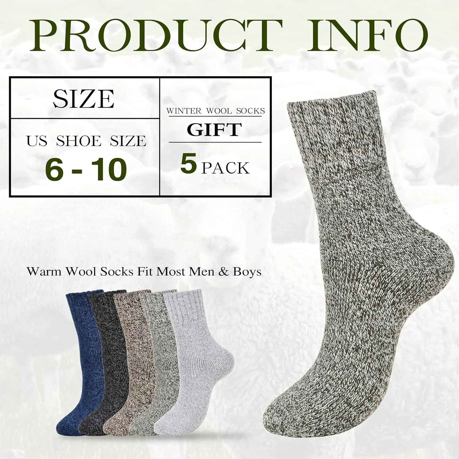 10 Pairs Wool Socks For Women Men, Warm Super Soft Thick Knit Cozy