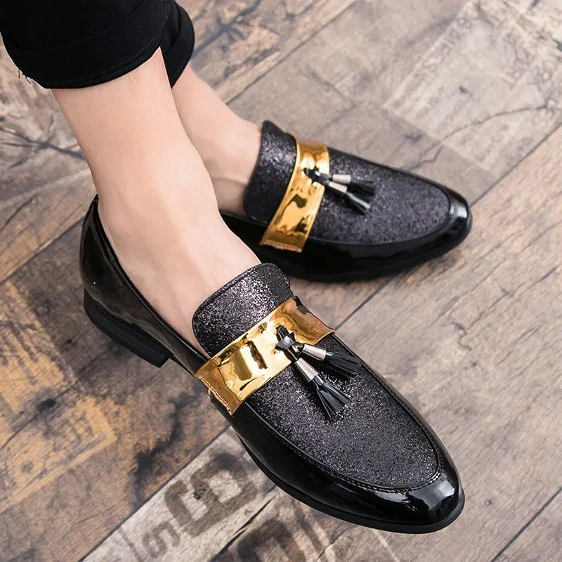 2022 Anti-skid Black Golden Patchwork PU Leather Casual,Wedding,Party Wear Shoes-JonasParamount