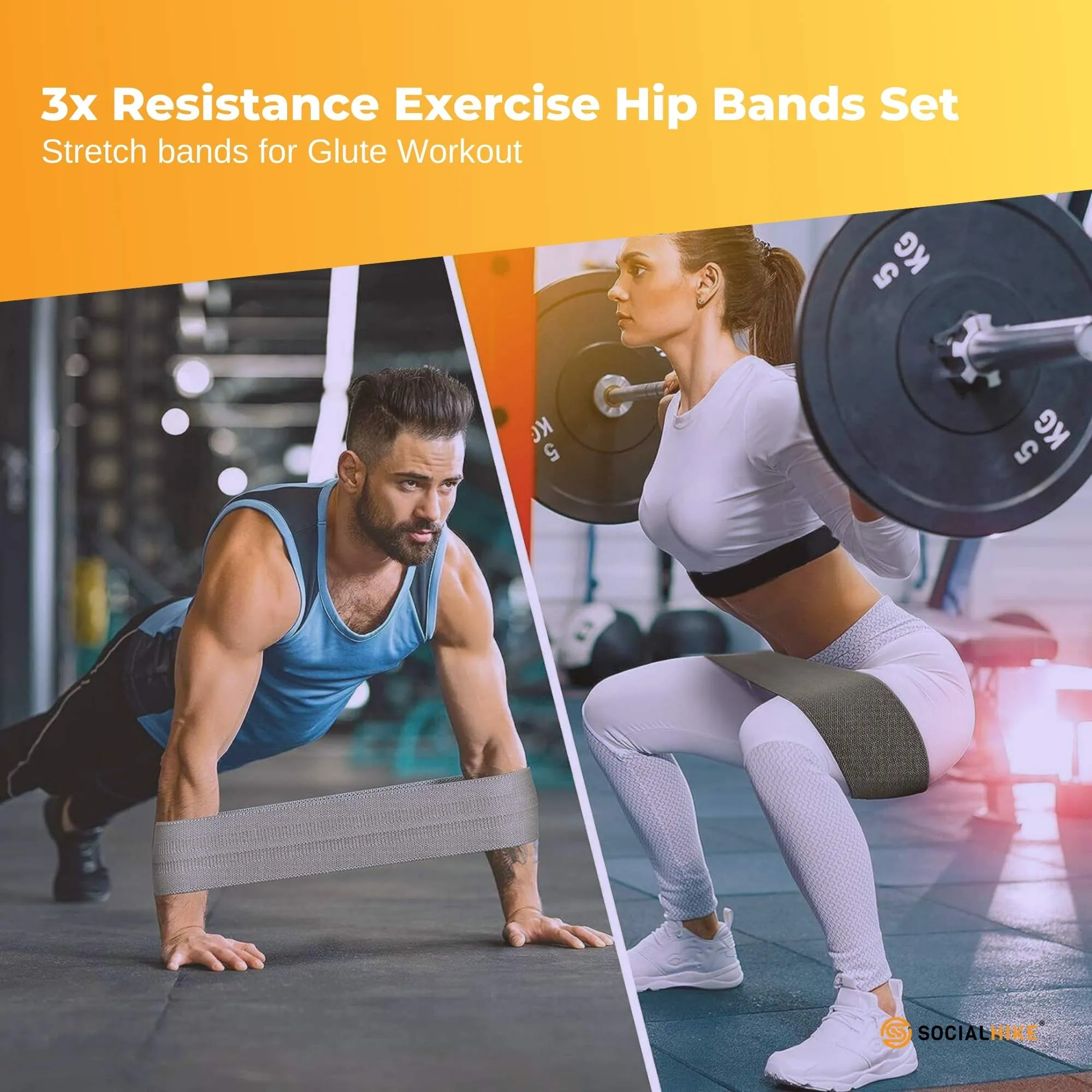 3x Resistance Exercise Hip Bands Set - Stretch Glute Booty Workout Power Loops