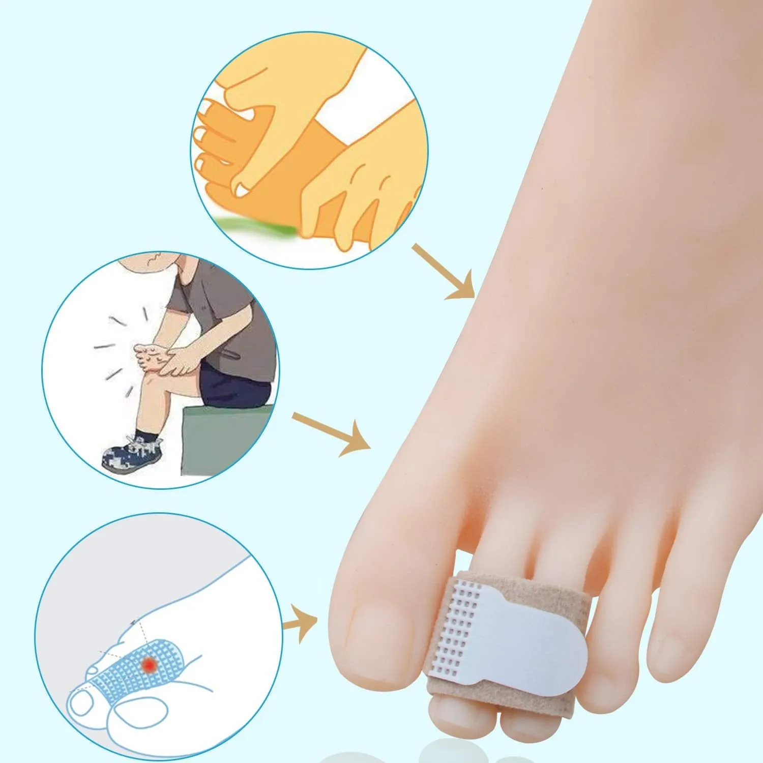 4 Pieces Broken Toe Wraps Toe Splint Hammer Toe Straightener Cushioned Bandages Brace for Hammer Toe, Overlapping, Fractured or Injured Toes