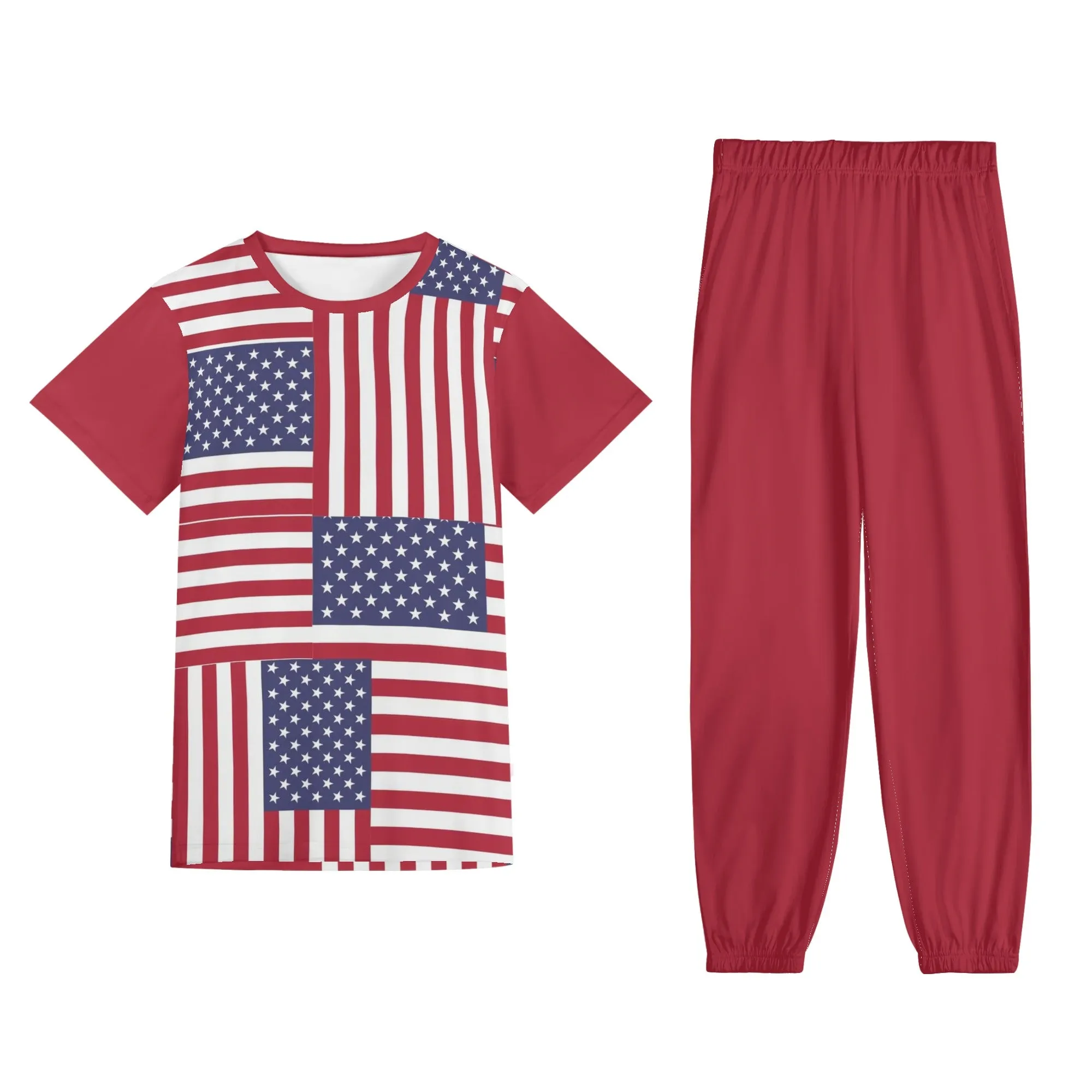 4th of July Patriotic Short Sleeve Sports Outfit Set