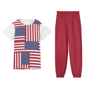 4th of July Patriotic Short Sleeve Sports Outfit Set