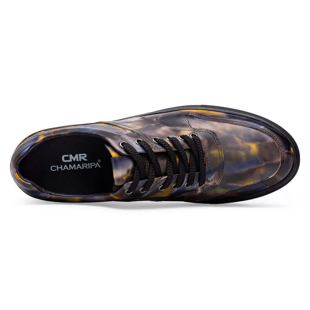 6CM / 2.36 Inches - CMR CHAMAH92T55D551D-7RIPA Hidden Heel Shoes Mens - Dazzling Brown Height Increasing Shoes That Make Men Taller