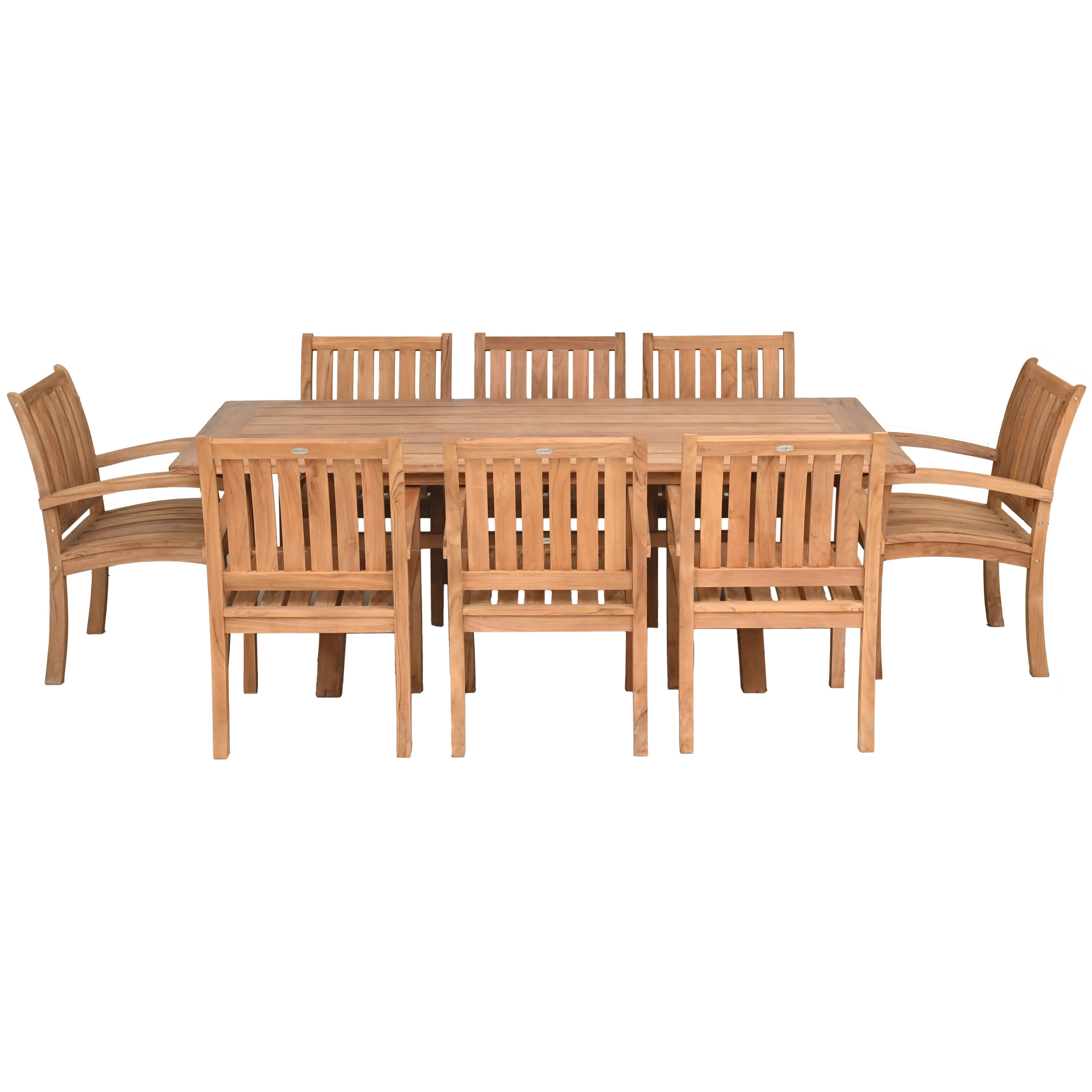 9 Piece Teak Wood Dining Set Including 87" Rectangular Cross Table with 8 Abaco Arm Chairs