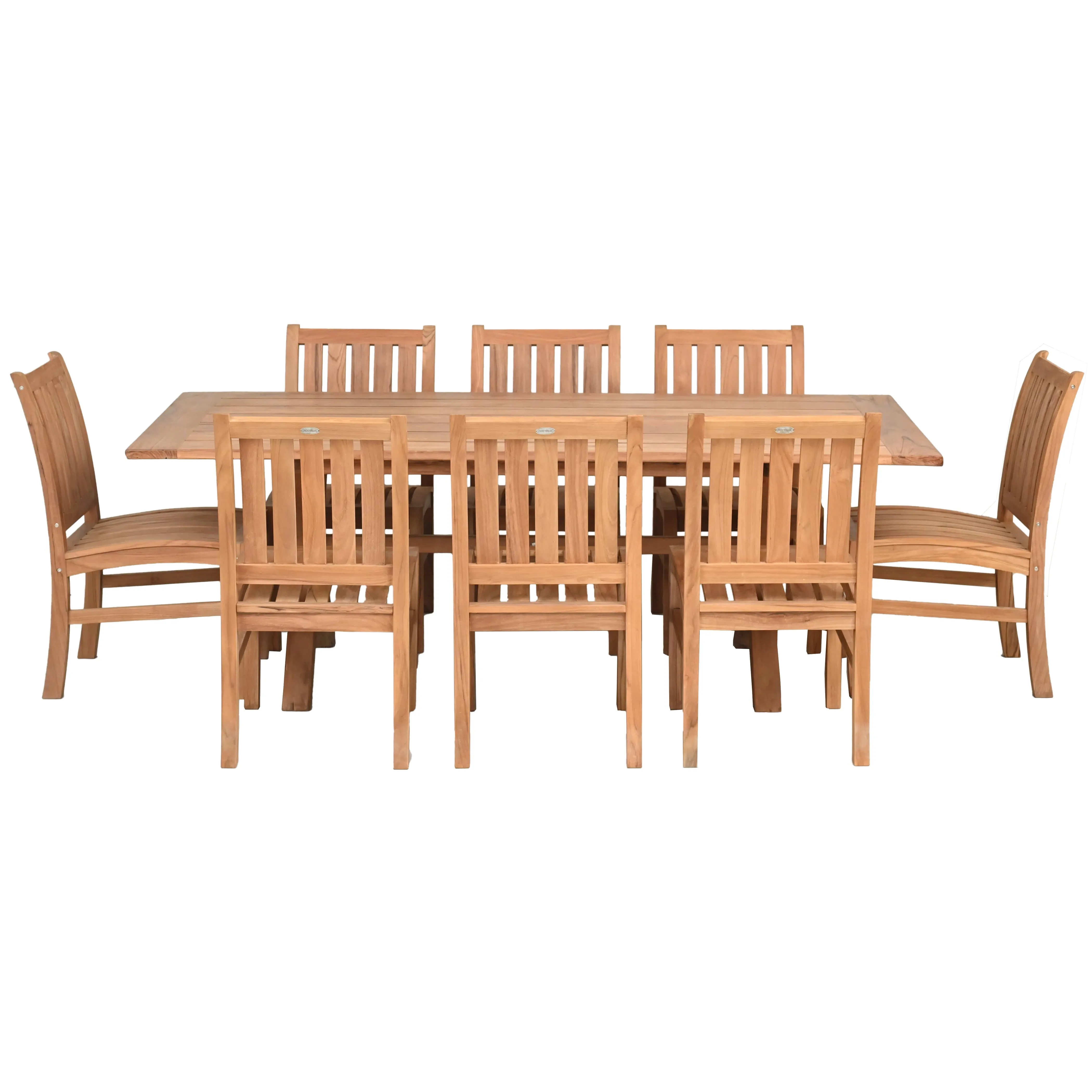 9 Piece Teak Wood Dining Set Including 87" Rectangular Cross Table with 8 Abaco Side Chairs