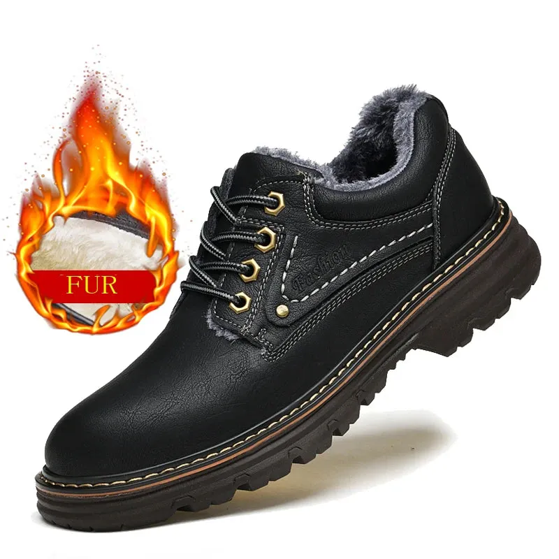 Aidase Winter Fur Men Shoes Outdoor Work Shoes Wear-resistant Waterproof Casual Shoes Hiking High-quality Men Shoes Sports Hiking Shoes