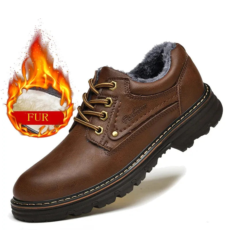 Aidase Winter Fur Men Shoes Outdoor Work Shoes Wear-resistant Waterproof Casual Shoes Hiking High-quality Men Shoes Sports Hiking Shoes