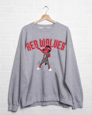 ASU Red Wolves Cartoon Mascot Puff Ink Gray Thrifted Sweatshirt