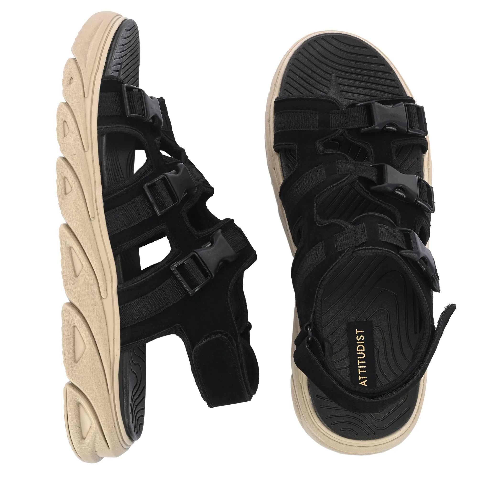 Attitudist Unisex Handcrafted Black Casual Sandal