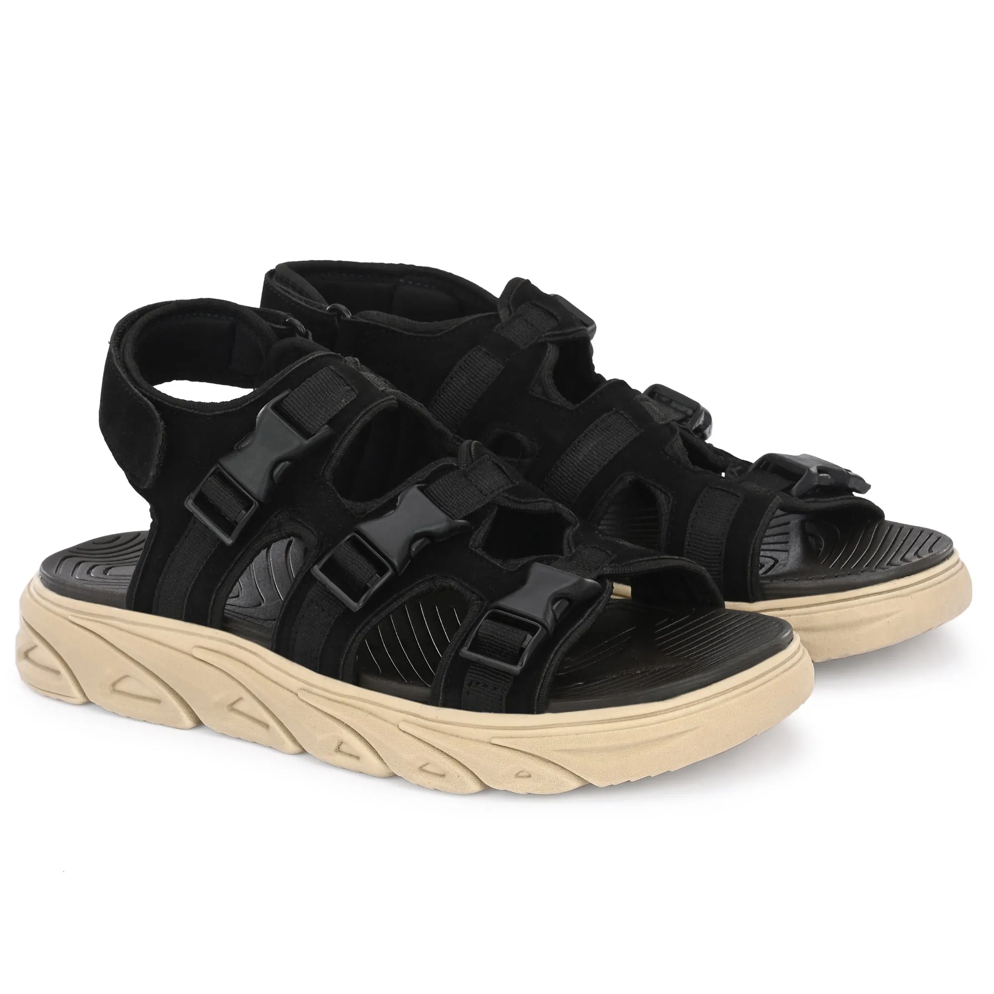 Attitudist Unisex Handcrafted Black Casual Sandal