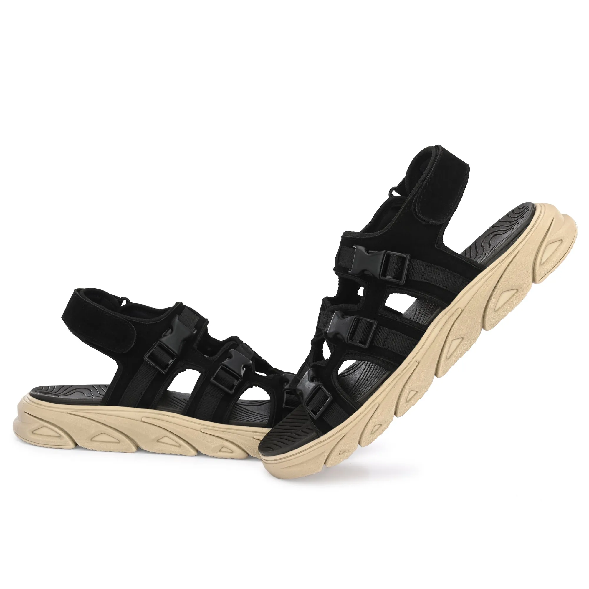 Attitudist Unisex Handcrafted Black Casual Sandal