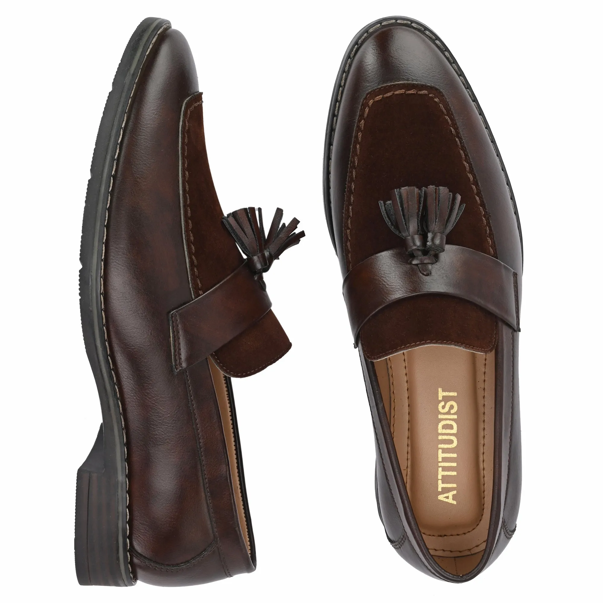 Attitudist Unisex Handcrafted Brown Plain Tassel Loafer With Knotted Laces In Moccassin Style