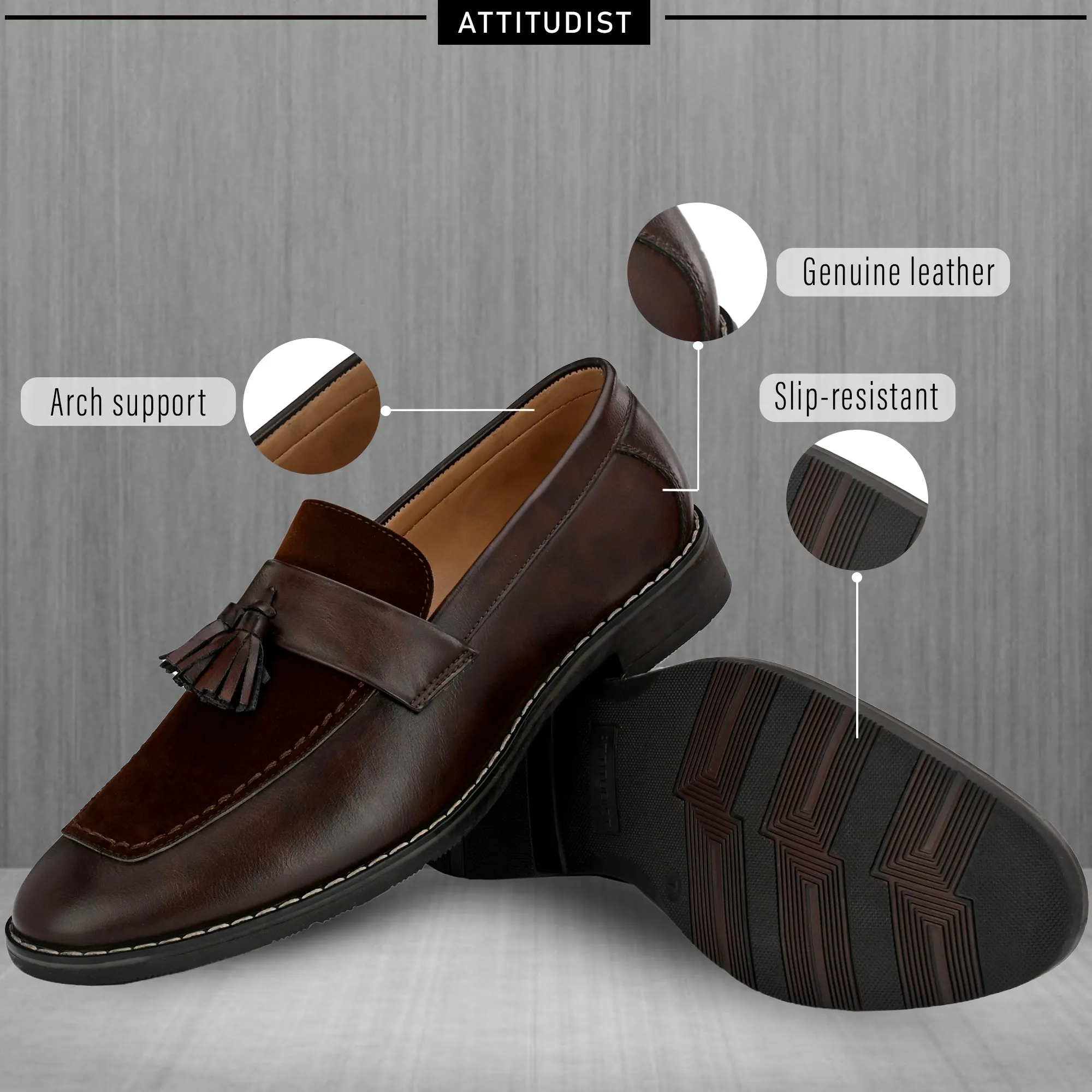 Attitudist Unisex Handcrafted Brown Plain Tassel Loafer With Knotted Laces In Moccassin Style