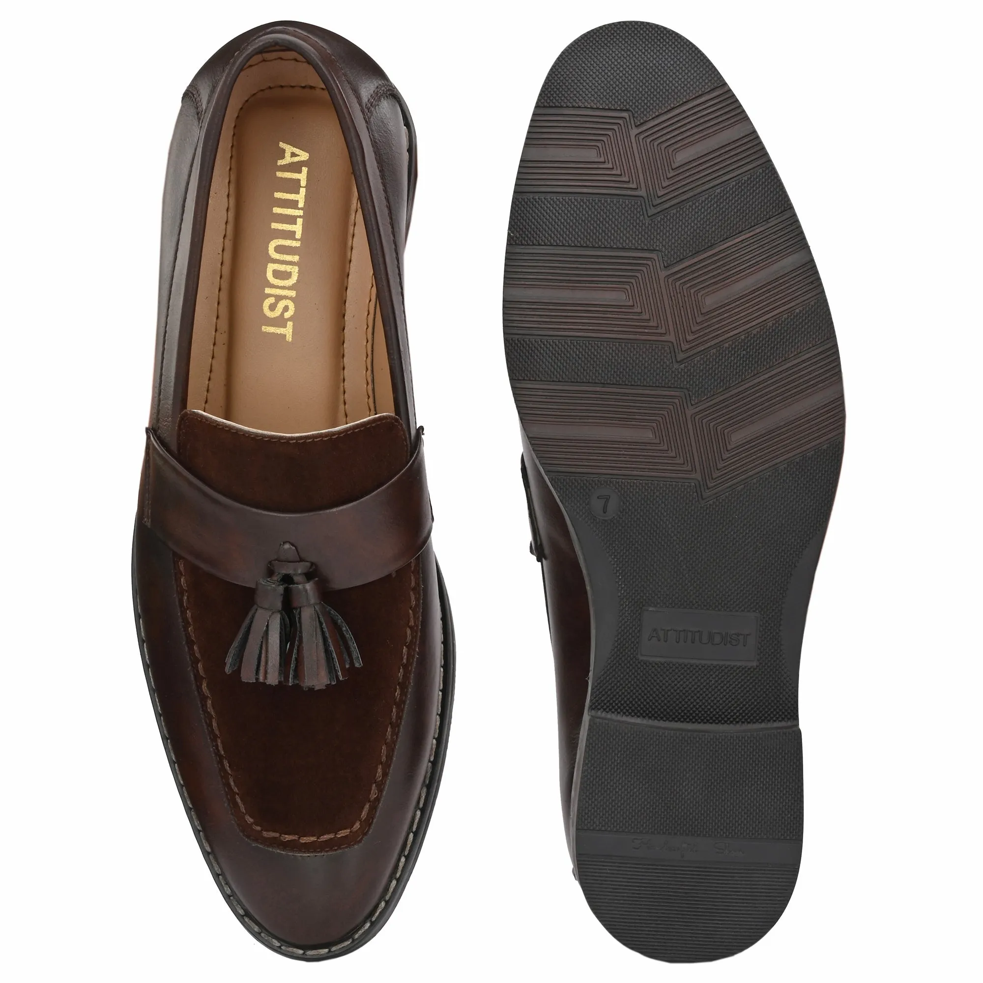 Attitudist Unisex Handcrafted Brown Plain Tassel Loafer With Knotted Laces In Moccassin Style