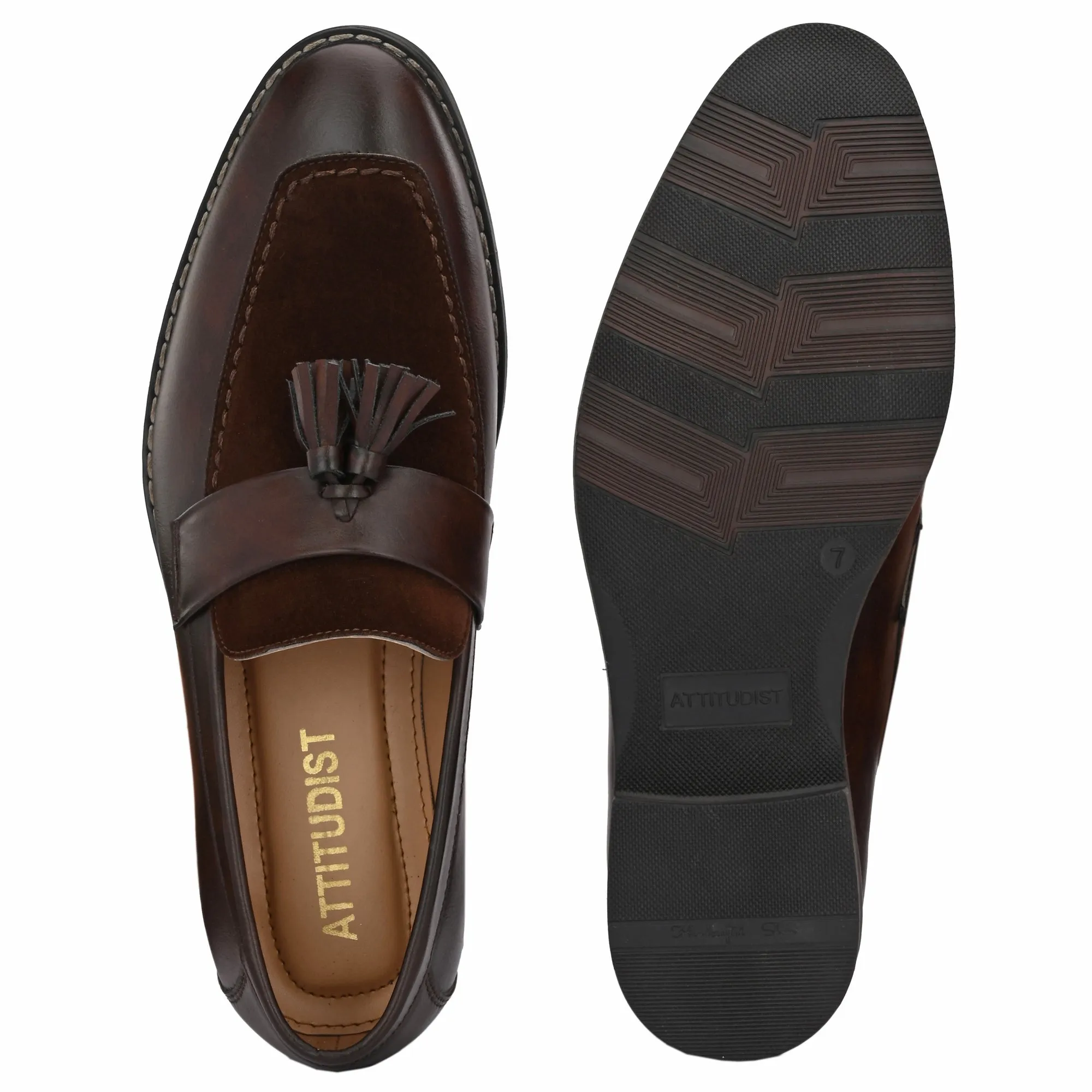 Attitudist Unisex Handcrafted Brown Plain Tassel Loafer With Knotted Laces In Moccassin Style