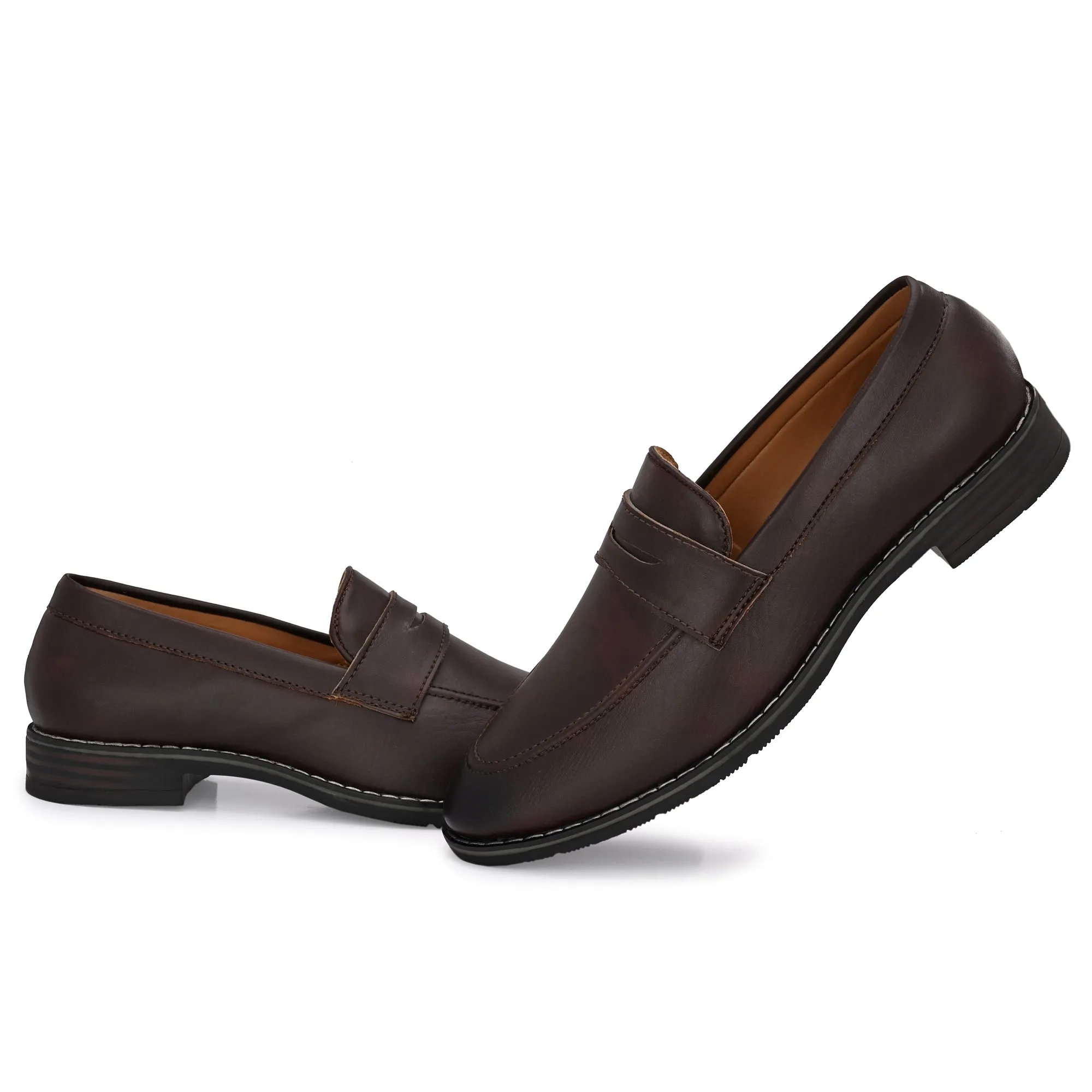 Attitudist Unisex Handcrafted Matte Gradient Brown Penny Loafer With Double Stitched Welts