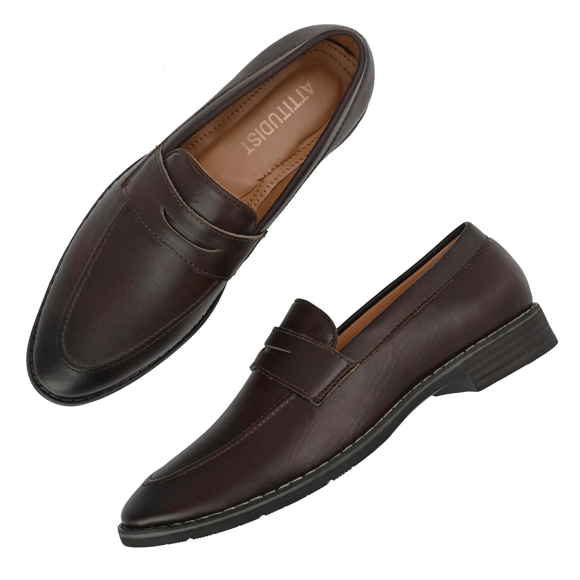 Attitudist Unisex Handcrafted Matte Gradient Brown Penny Loafer With Double Stitched Welts