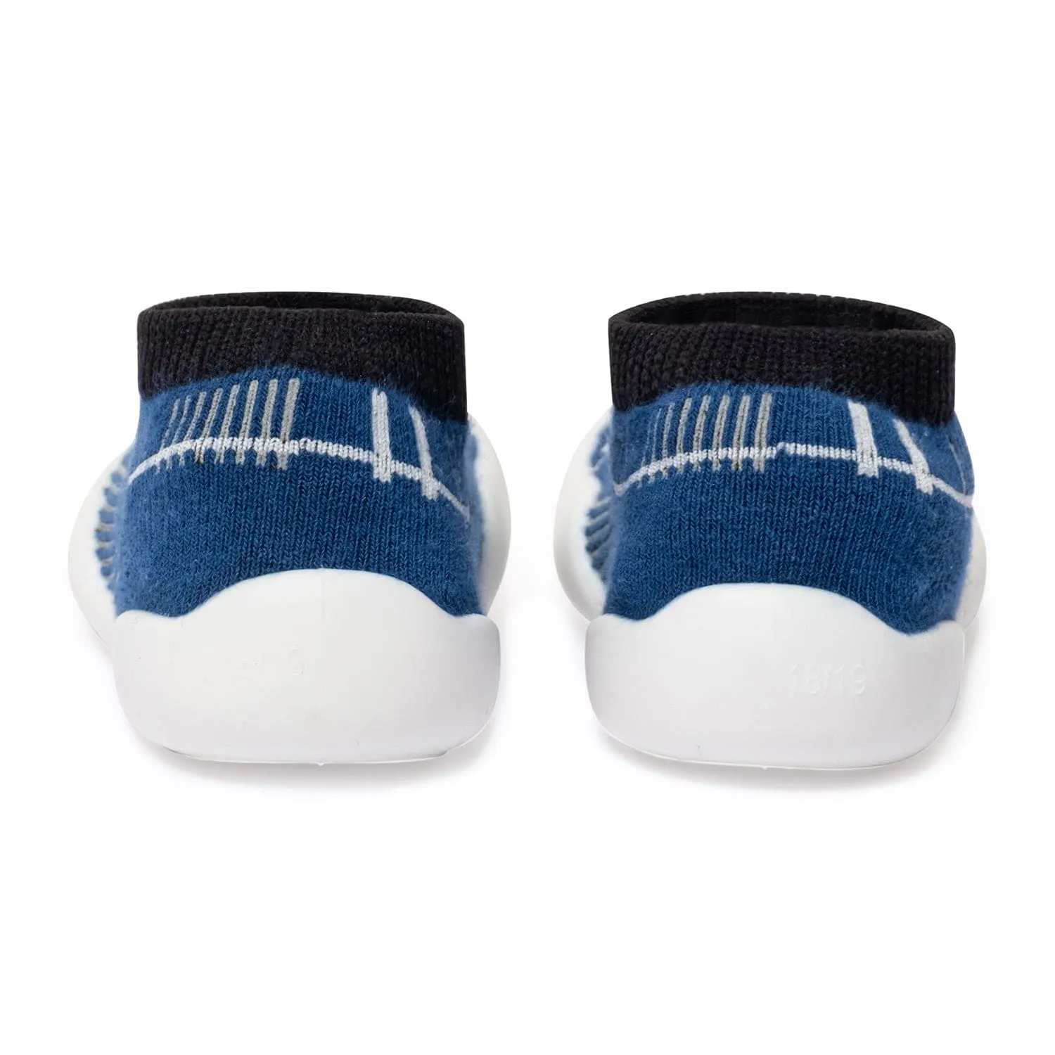 Baby Moo Checked Anti-Skid Rubber Sole Comfy Slip-On Sock Shoes - Blue