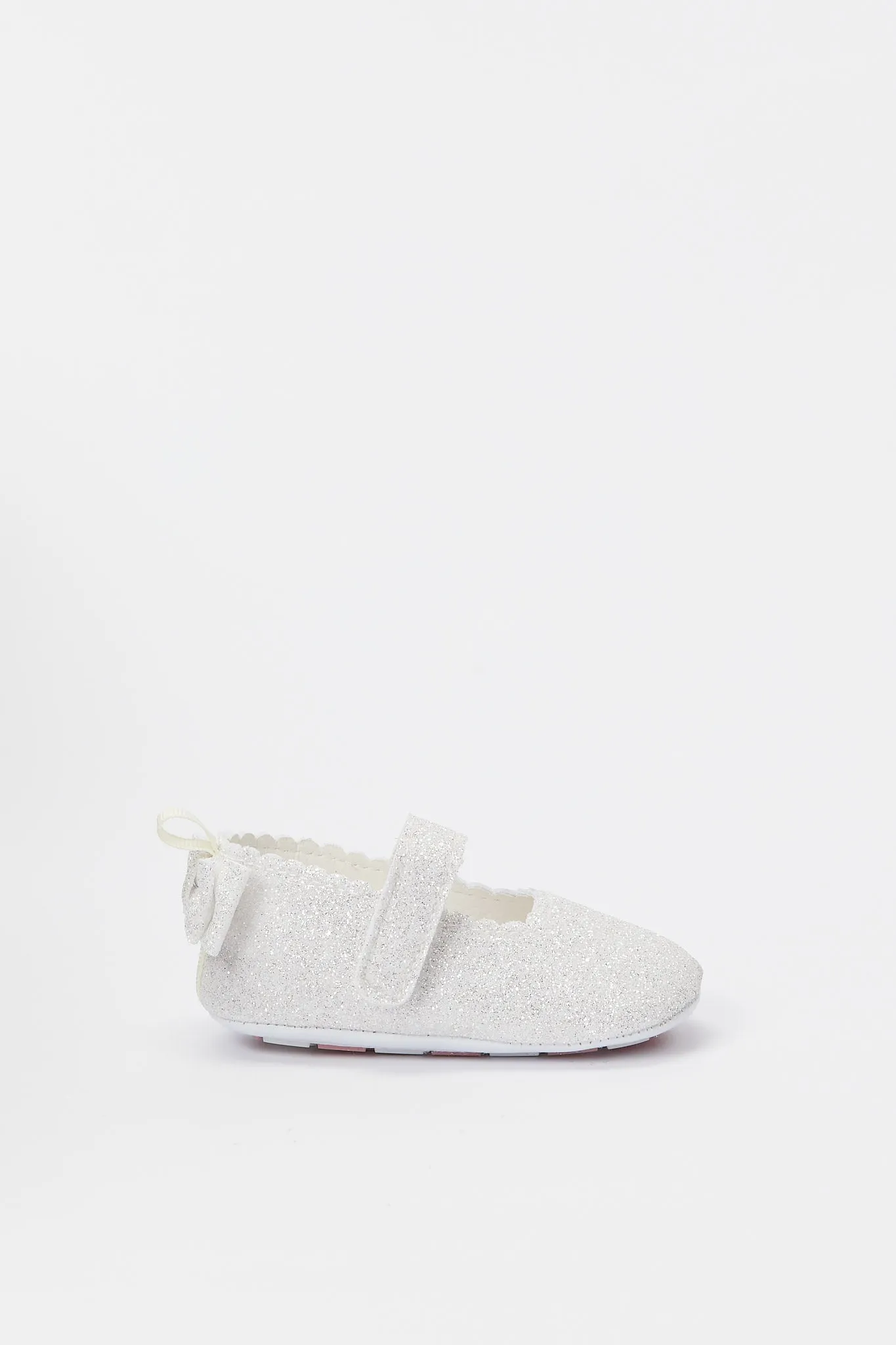 Baby White Glitter Pram Shoe