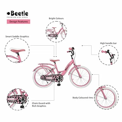 Beetle Panache 20T Kids Cycle with 12 Inches Steel Frame for 6 to 10 Year olds, Pink, Unisex