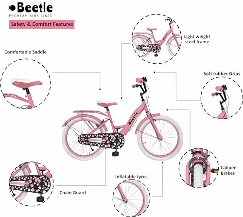 Beetle Panache 20T Kids Cycle with 12 Inches Steel Frame for 6 to 10 Year olds, Pink, Unisex