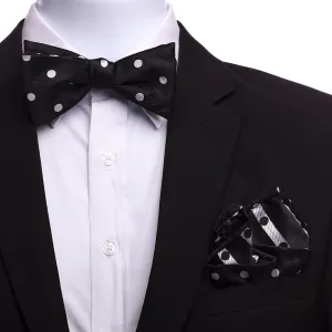 Black Polka Dots Self Bow Tie Set