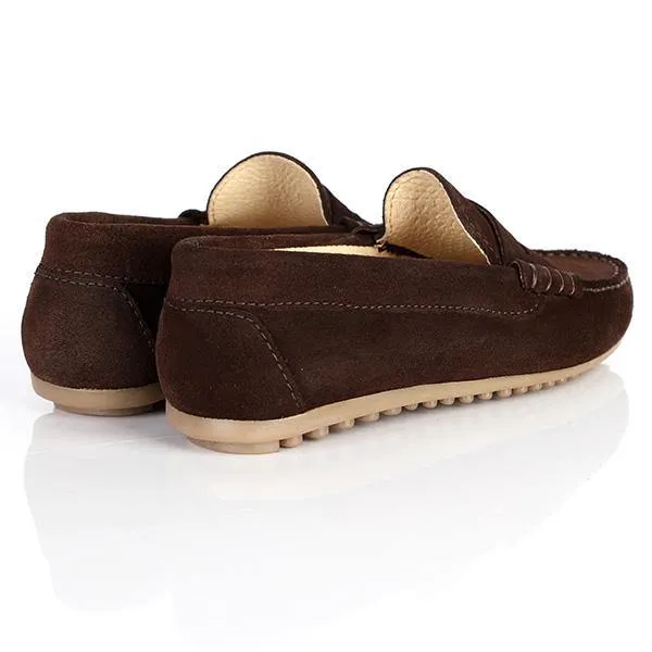 BOYS SUEDE FORMAL MOCCASIN - BROWN