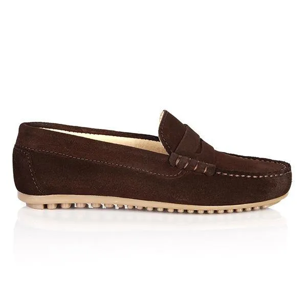 BOYS SUEDE FORMAL MOCCASIN - BROWN