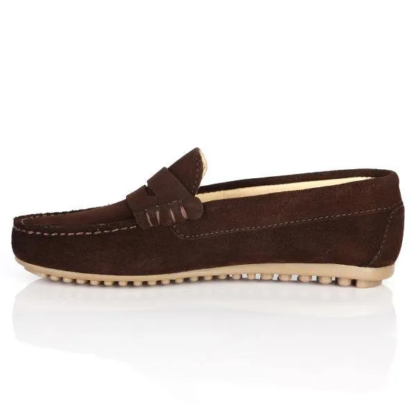 BOYS SUEDE FORMAL MOCCASIN - BROWN