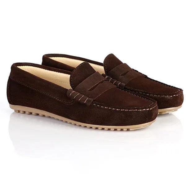 BOYS SUEDE FORMAL MOCCASIN - BROWN