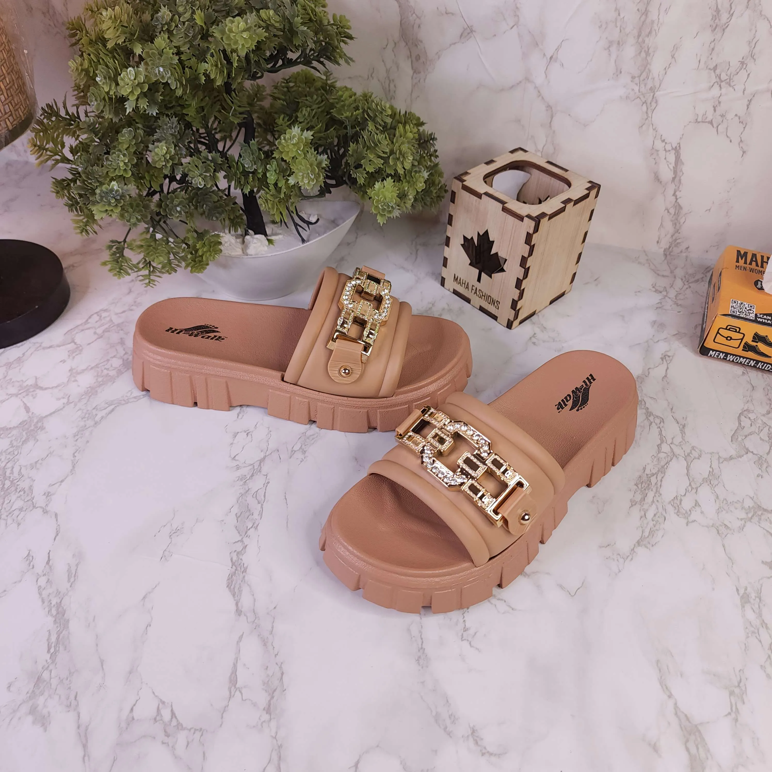 Brown Buckle Slides