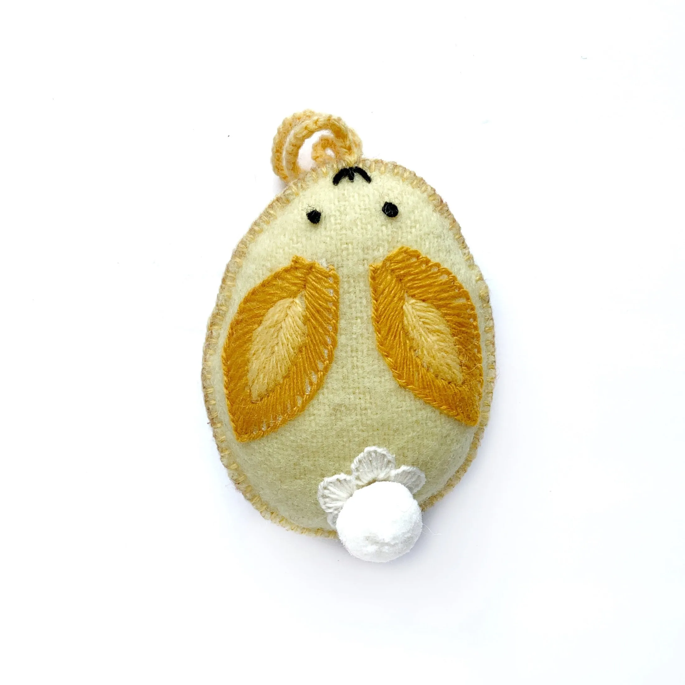 Bunny Egg Easter Ornaments (Various Colors), Embroidered Wool