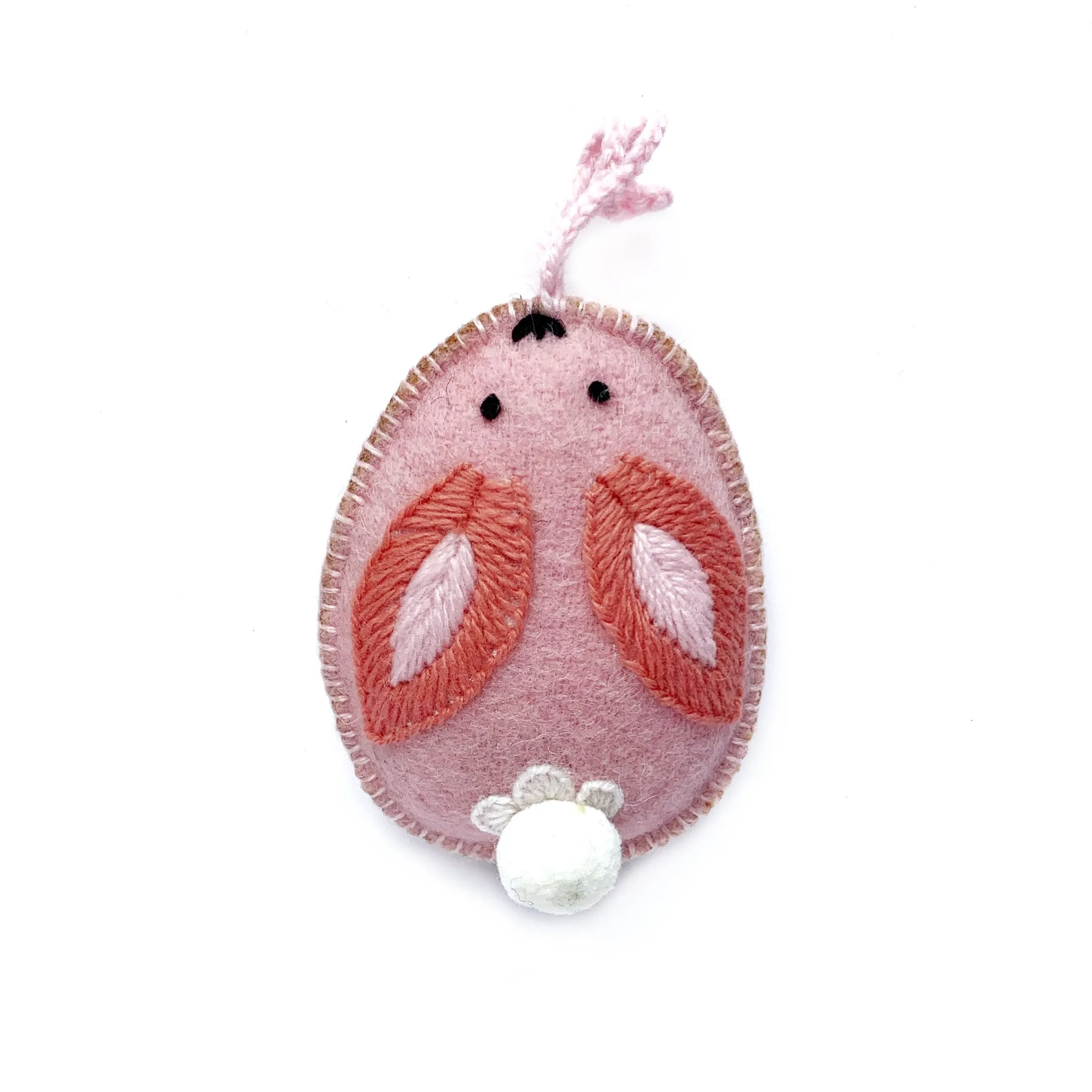 Bunny Egg Easter Ornaments (Various Colors), Embroidered Wool