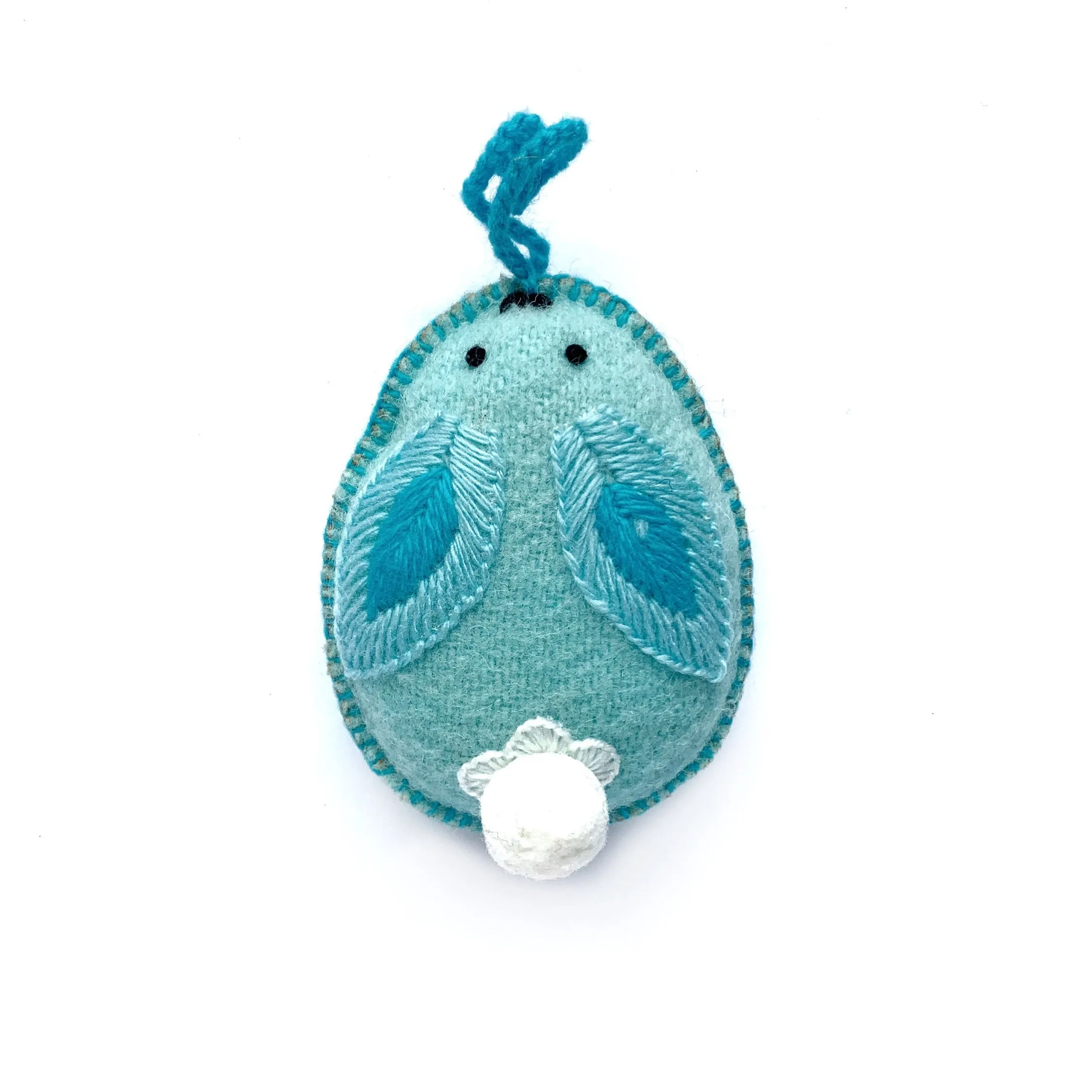 Bunny Egg Easter Ornaments (Various Colors), Embroidered Wool