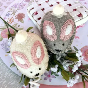 Bunny Egg Easter Ornaments (Various Colors), Embroidered Wool