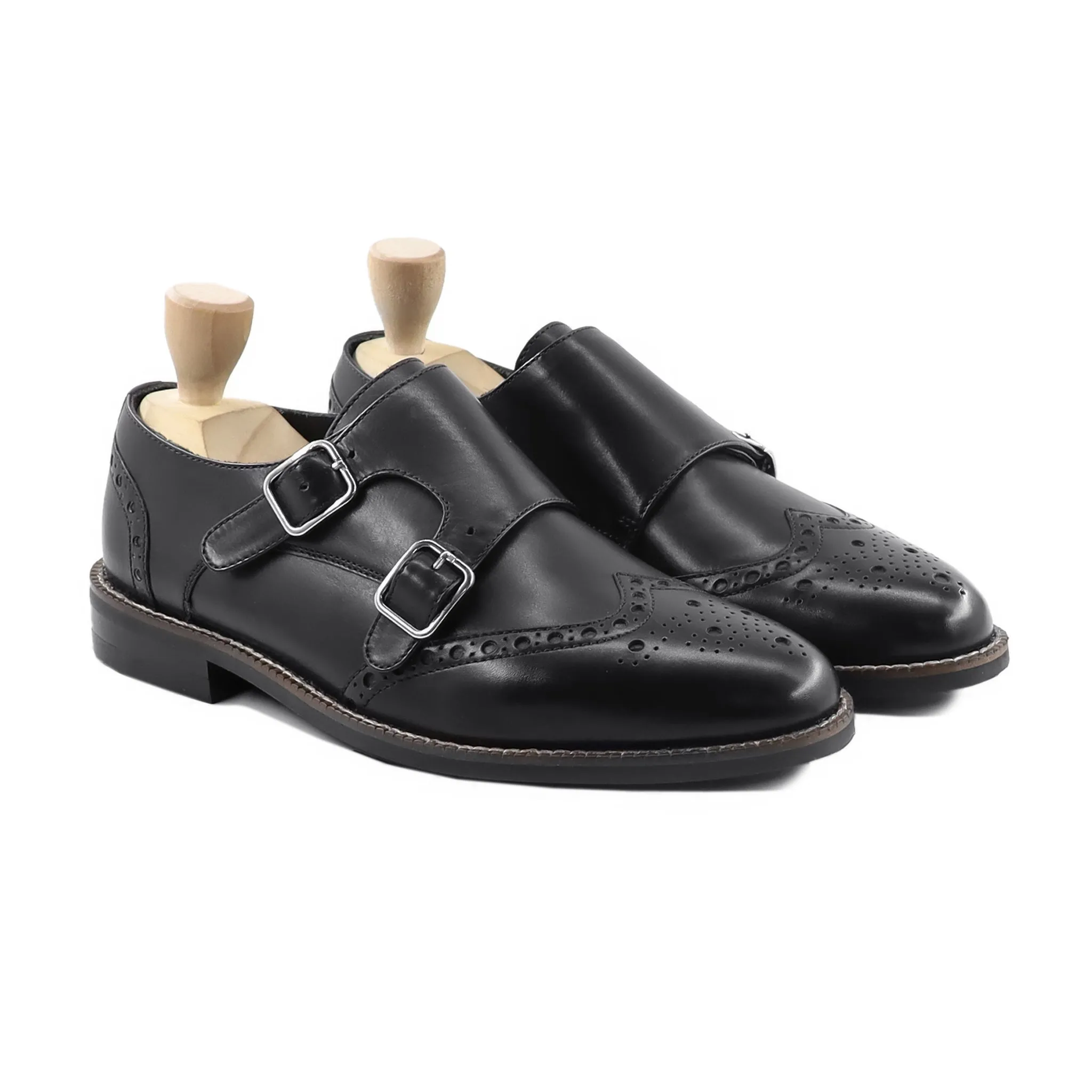 Burley - Men's Black Calf Leather Double Monkstrap