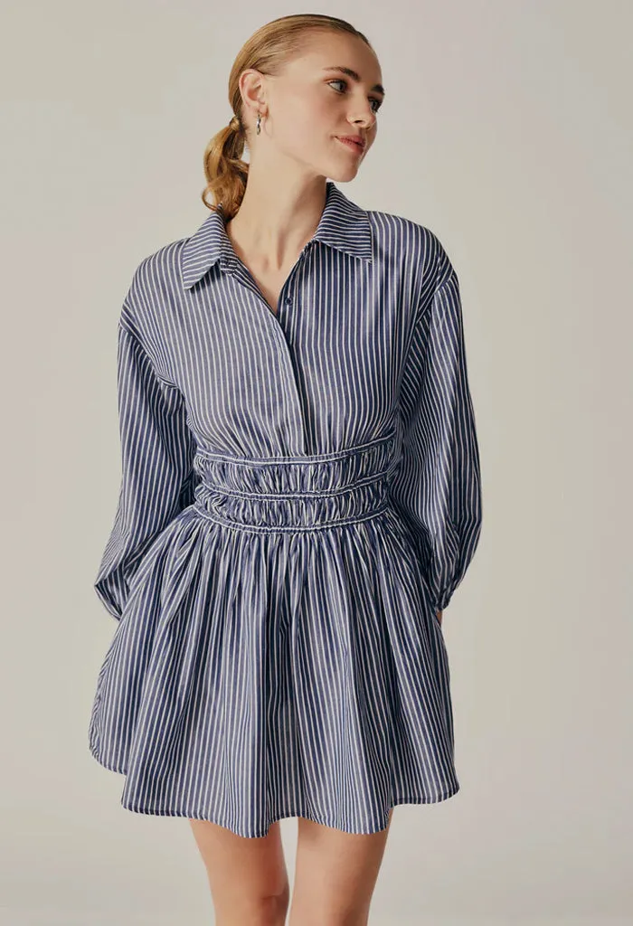 Campsis Dress-Striped Blue and White