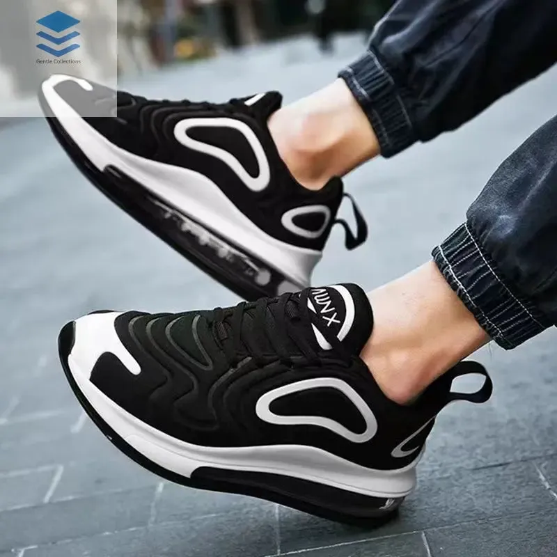 Casual Air Cushion Black Shoes Men Outdoor Breathable  Lace-up Sneakers Running Sports Shoes