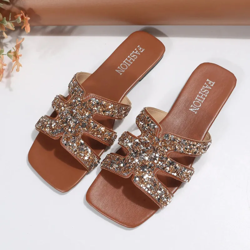 Casual Glitz Women's Square Toe Summer Slippers