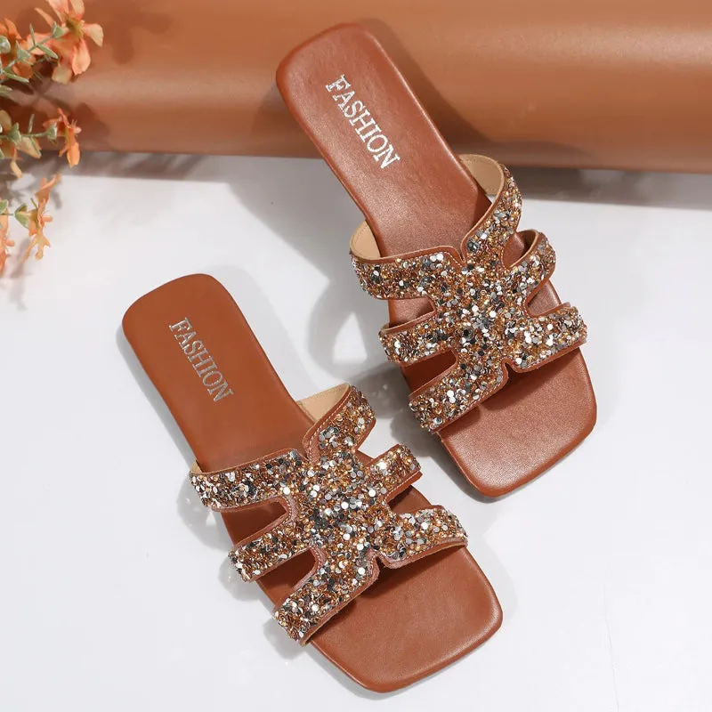 Casual Glitz Women's Square Toe Summer Slippers