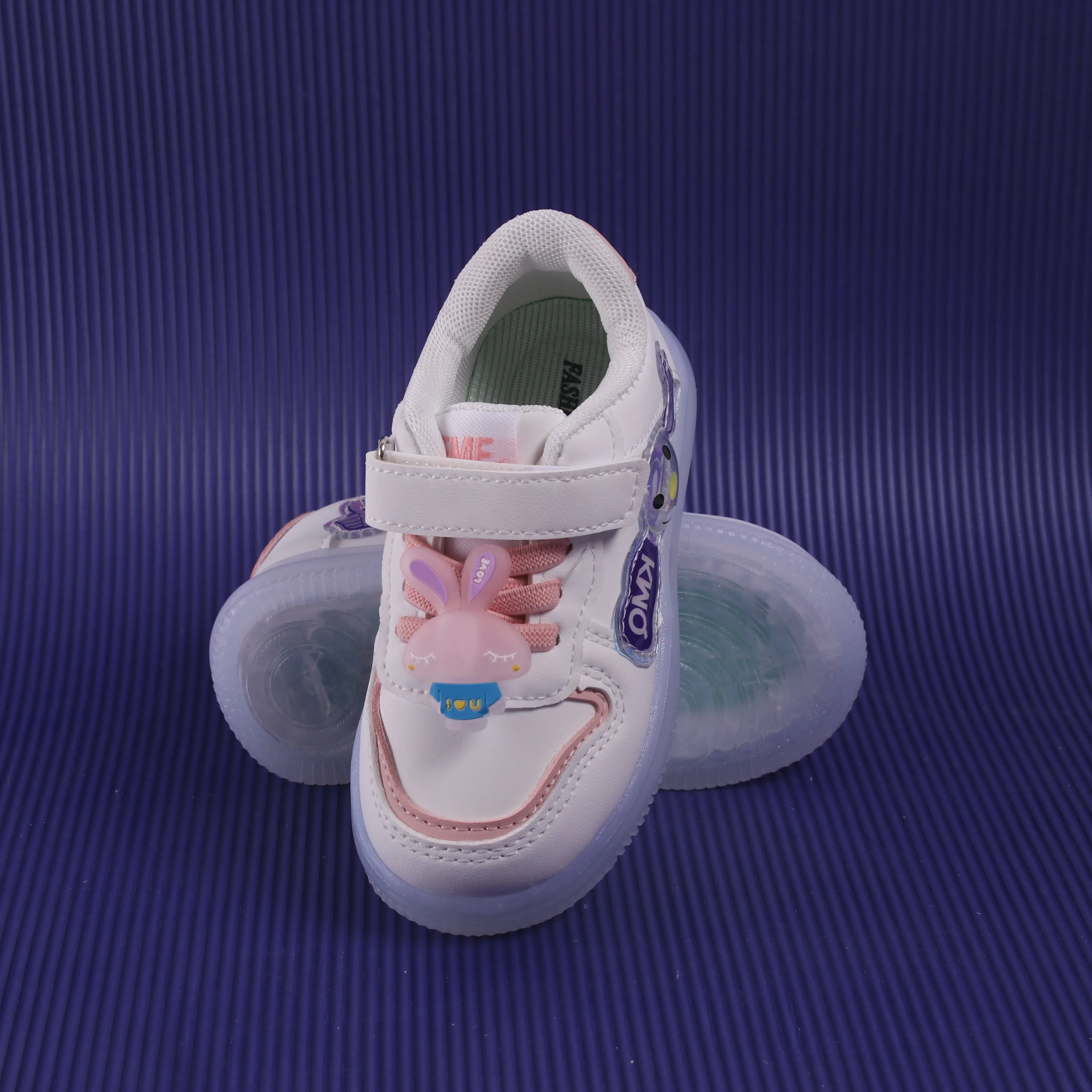 Charm Applique Velcro Closure Led Shoes - White & Pink