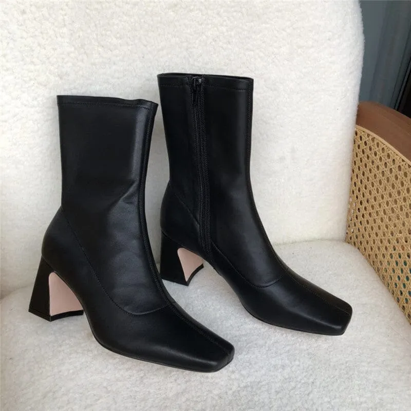 Classic Sheepskin Slimming Boots Elegant Glove-Like Ankle Boots High Heel Side Zipper Boots