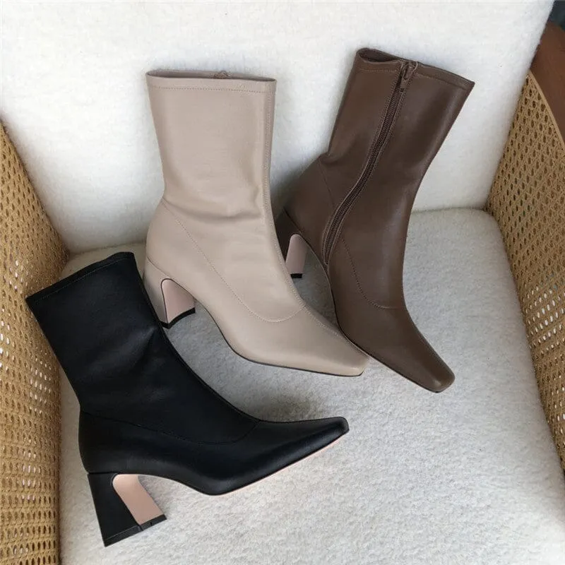 Classic Sheepskin Slimming Boots Elegant Glove-Like Ankle Boots High Heel Side Zipper Boots