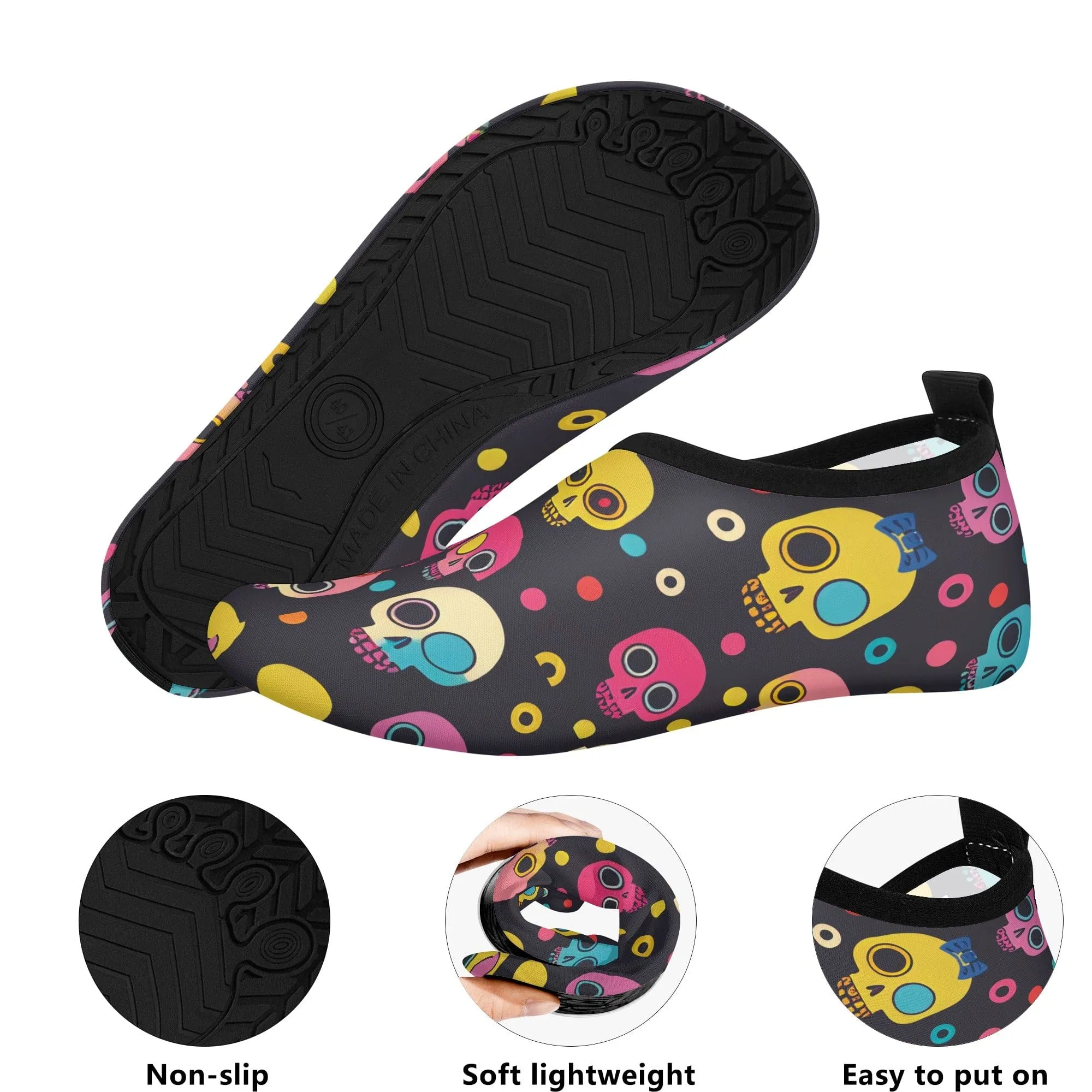 Colorful Skulls Kids Water Sports Skin Shoes