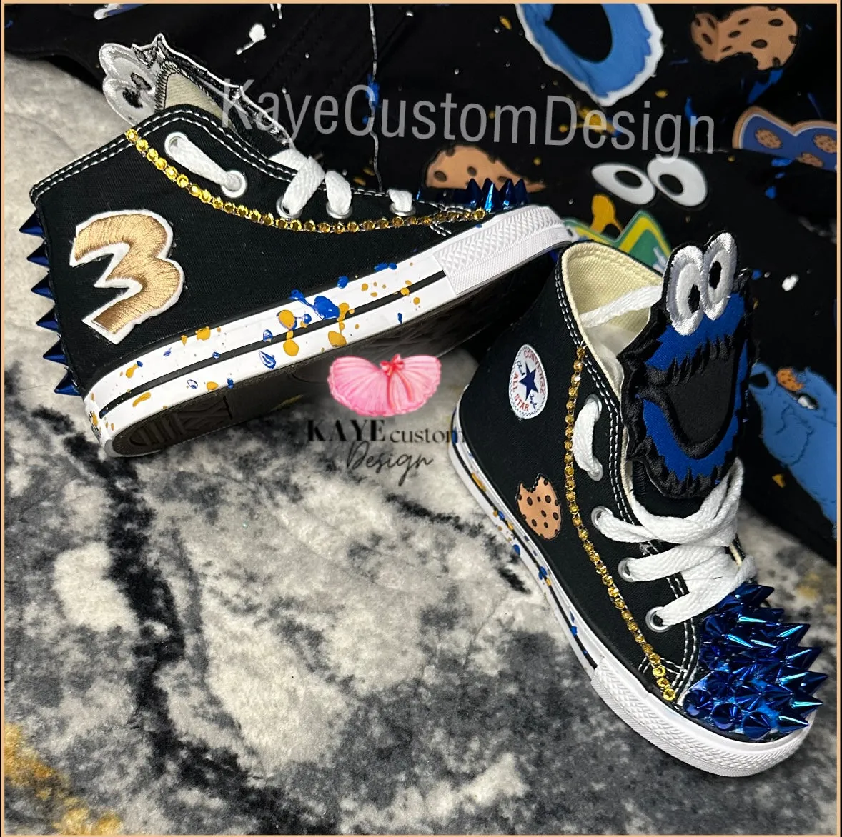 Cookie Monster Shoes | Blue Boys Birthday Bling Shoes