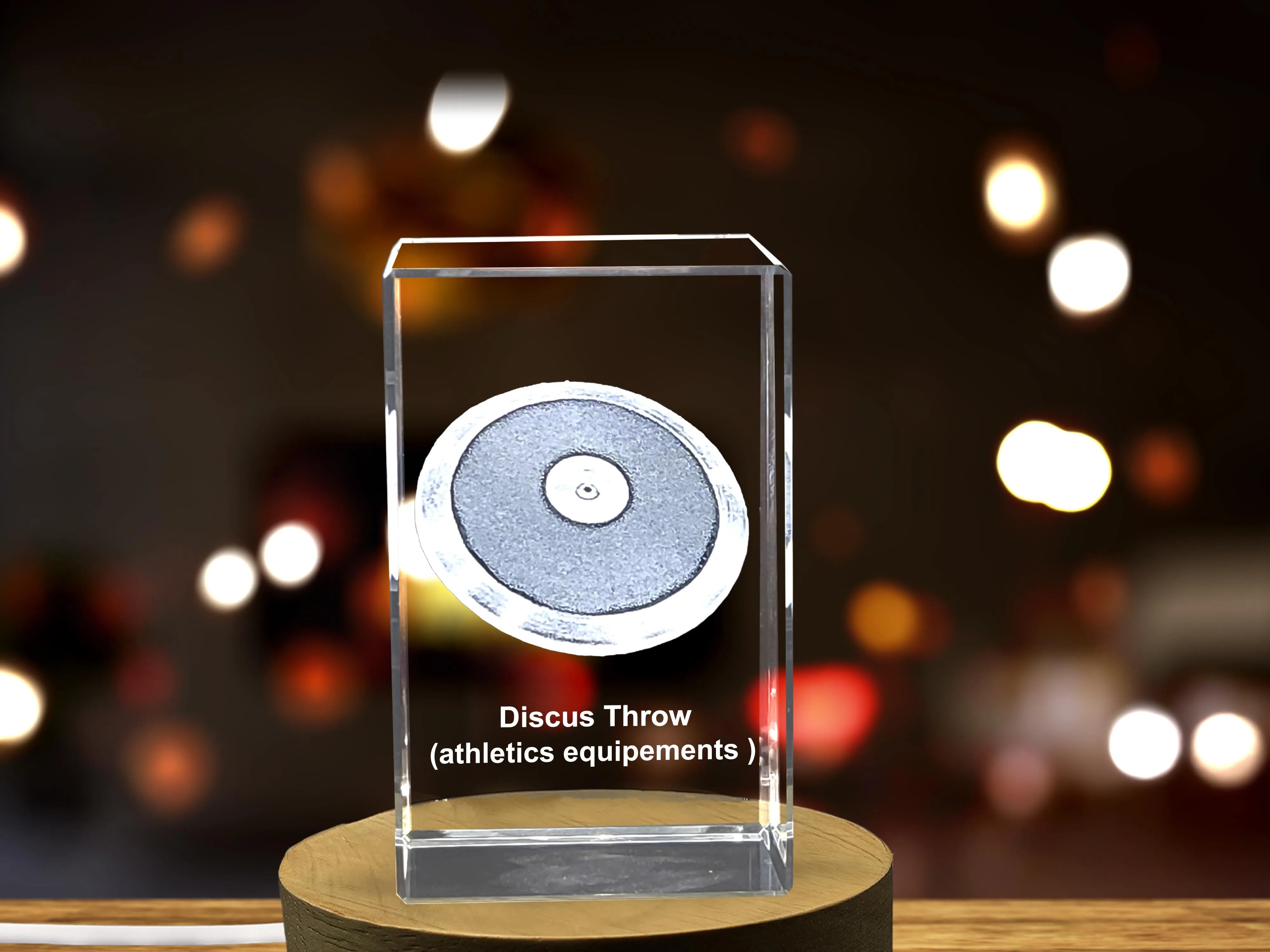 Discus Thrower 3D Engraved Crystal Award - Elegant Desktop Trophy for Disc Throw Athletes