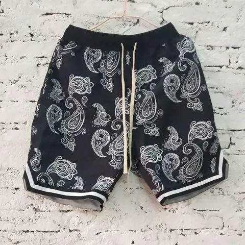 Dropshipping Paisley Fashion Hip Hop 70s Bandana African Digital Print High Waist Black Casual Sports Board Shorts for Men