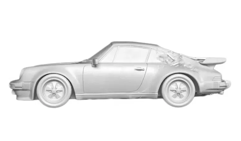 Eroded Porsche 911 Turbo 930 Selenite Quartz Sculpture by Daniel Arsham