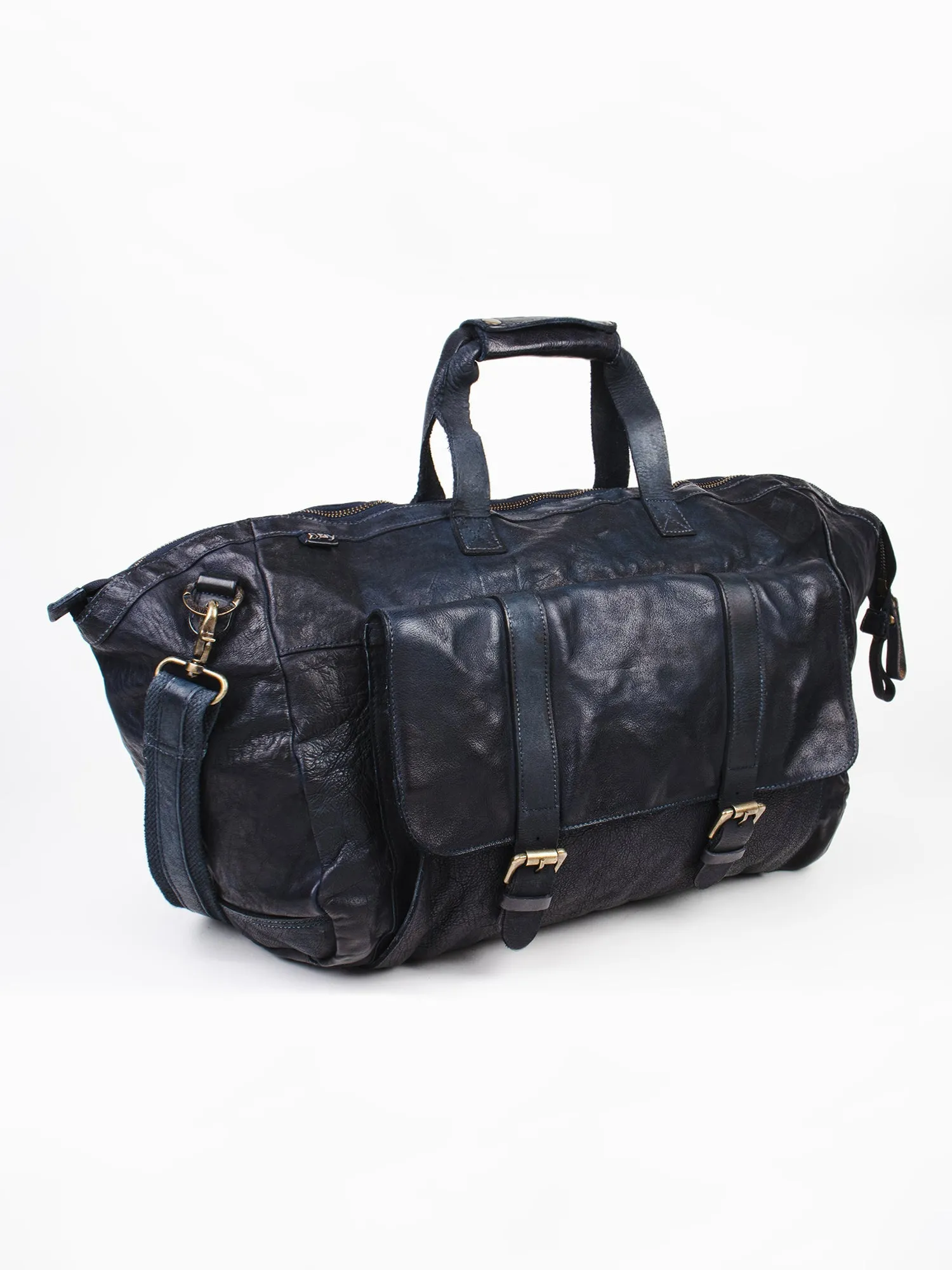 Ethan: Cognac Weekender Bag In Washed Leather For Travel