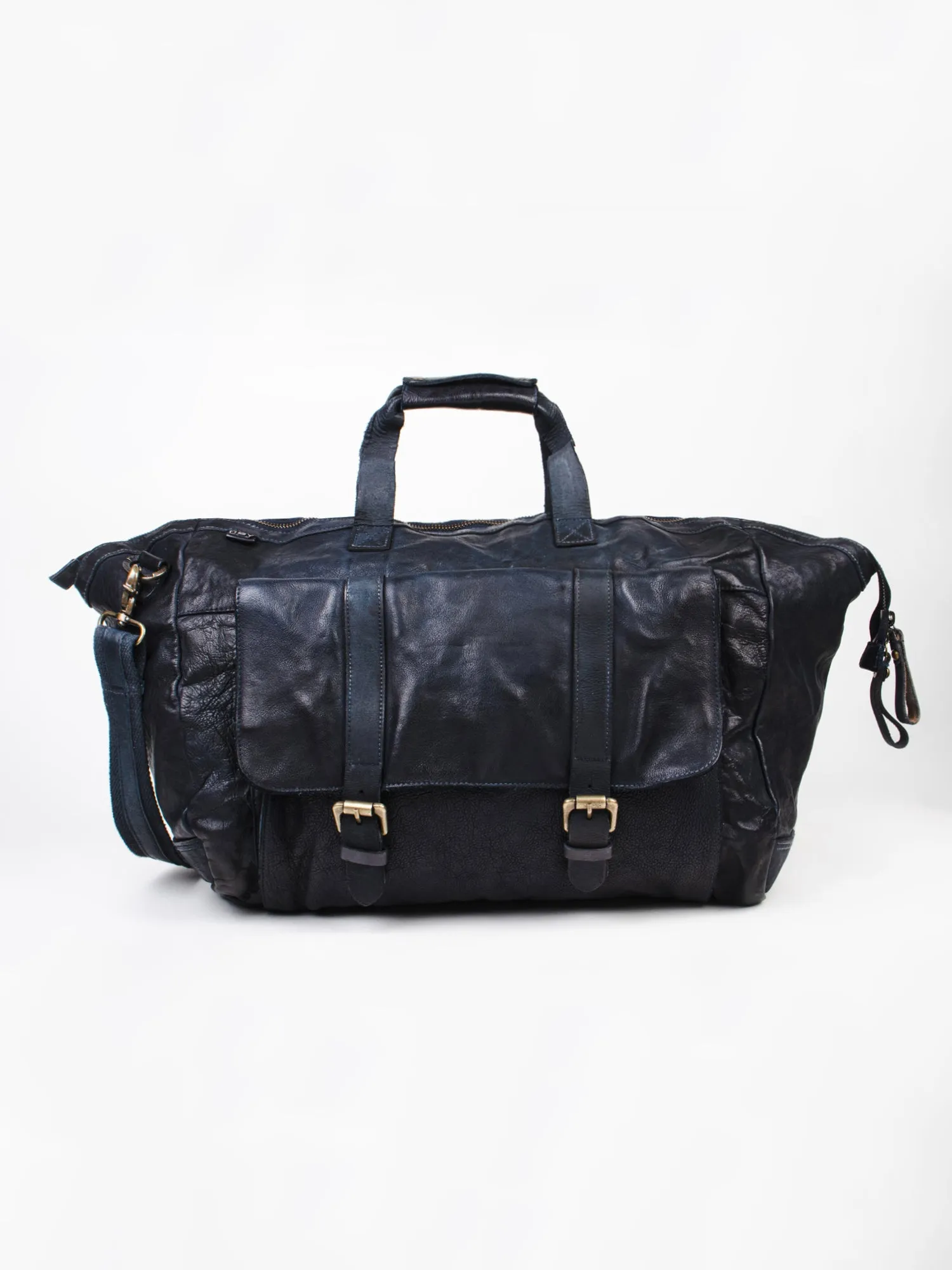 Ethan: Cognac Weekender Bag In Washed Leather For Travel